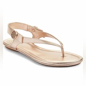 Tory Burch rose gold Metallic Minnie leather travel flat Sandals